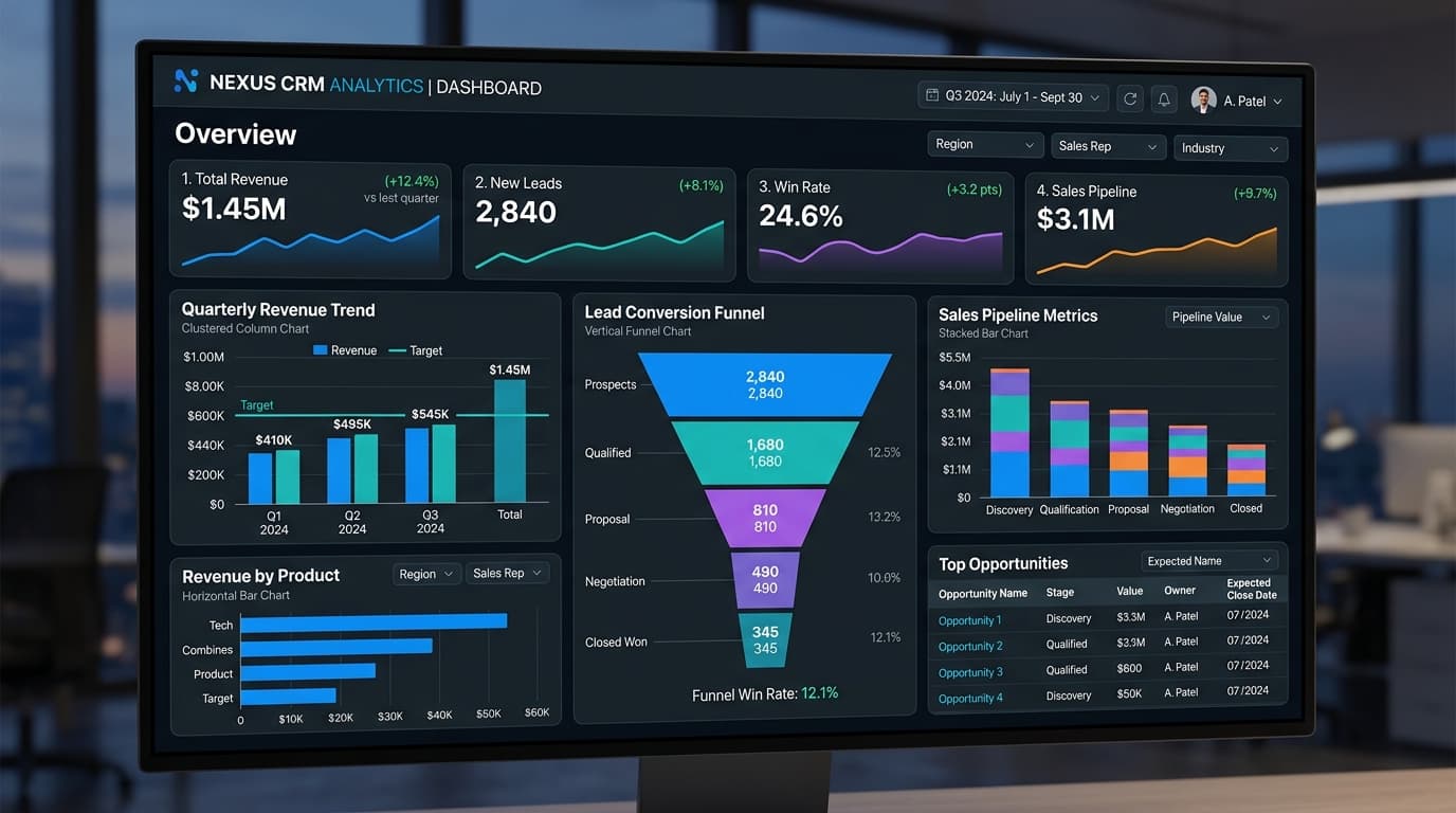 CRM analytics and reporting dashboard